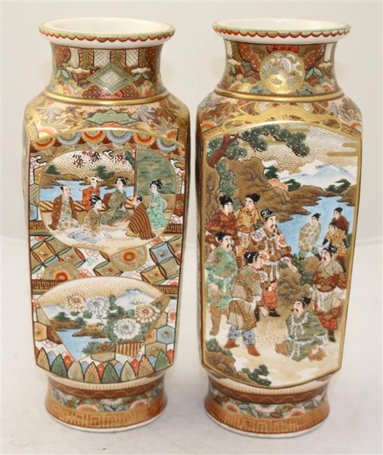 A pair of Japanese Satsuma pottery square baluster vases, early 20th century, 31cm